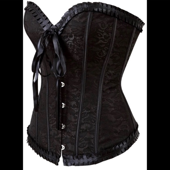 Black On Black Lace Up Corset - Picture 5 of 11